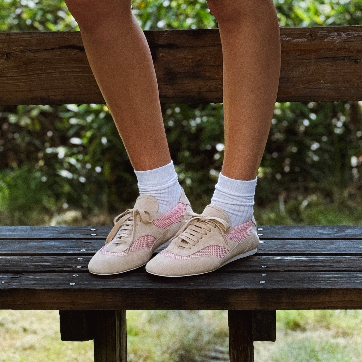 Leather Tennis with Pink Mesh