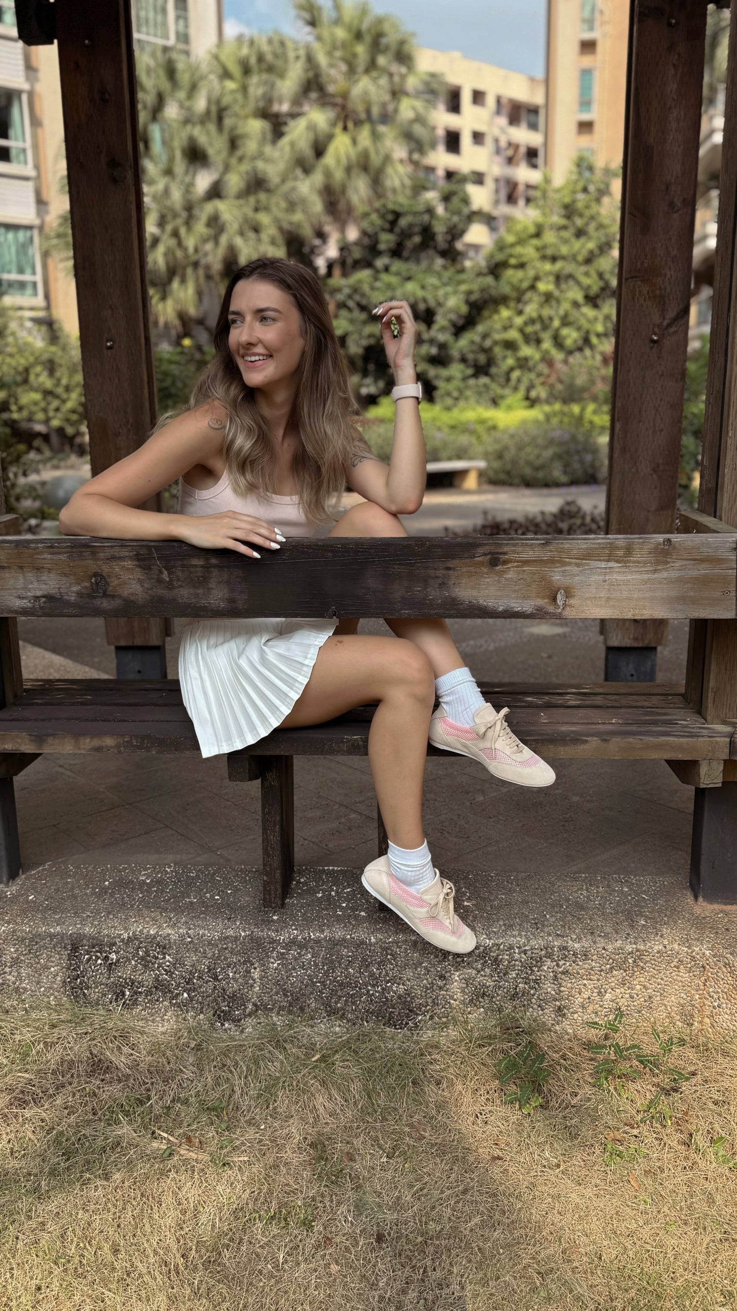 Leather Tennis with Pink Mesh